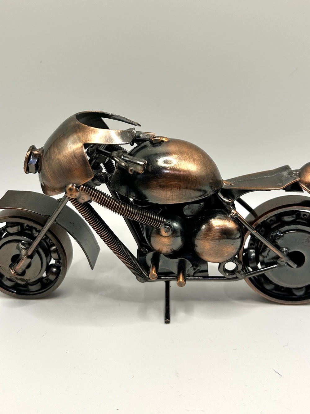 HANDMADE METAL MOTORCYCLE SCULPTURE 8” RECYCLED STEAMPUNK ART